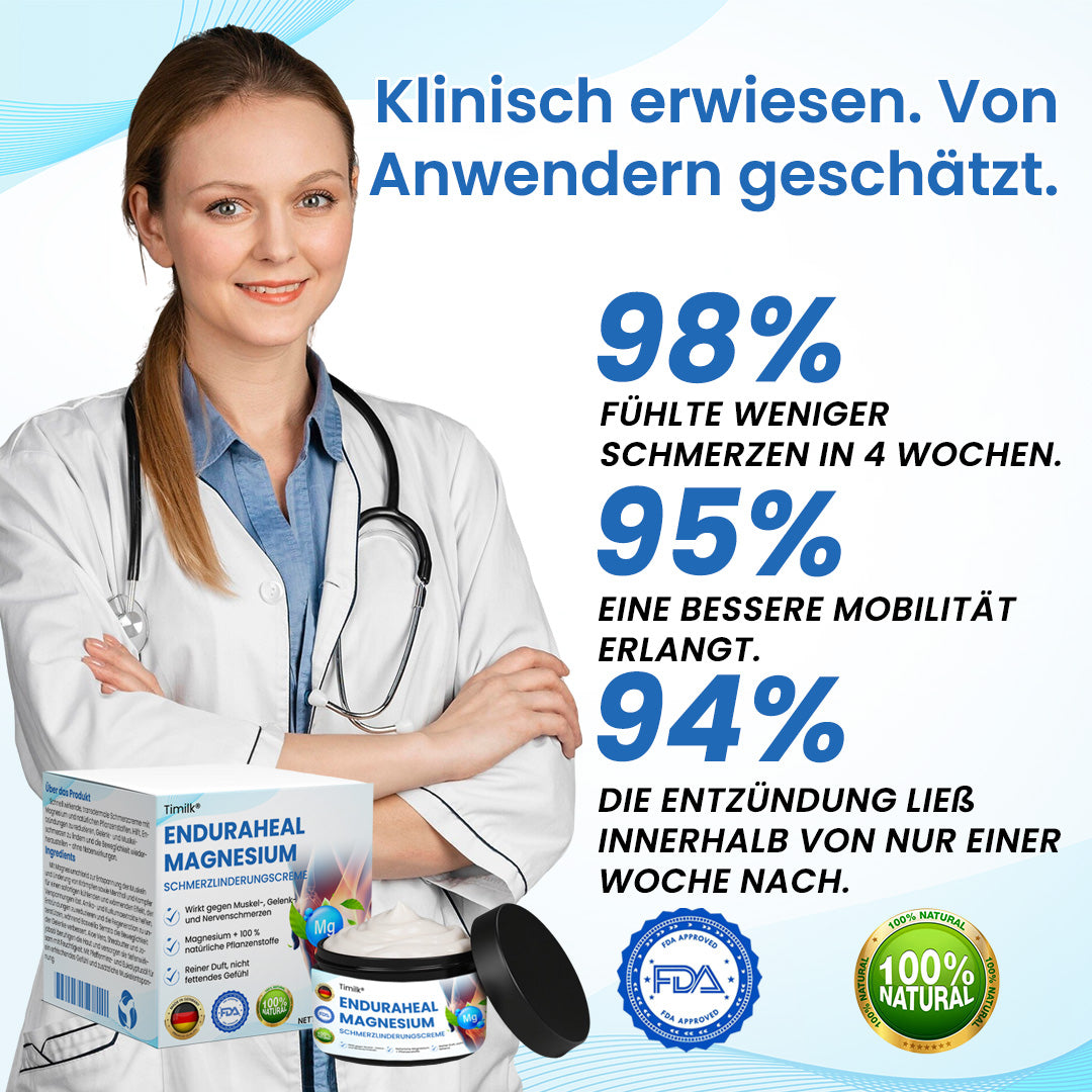 Timilk® EnduraHeal Magnesium SchmerzLinderungscreme (Behandelt Arthritis, Neuropathie, Rheuma, Sportverletzungen und mehr)