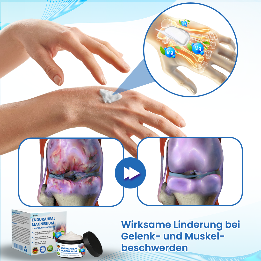 Timilk® EnduraHeal Magnesium Schmerz­Linderungs­creme ⚕️(Behandelt Arthritis, Neuropathie, Rheuma, Sportverletzungen und mehr)