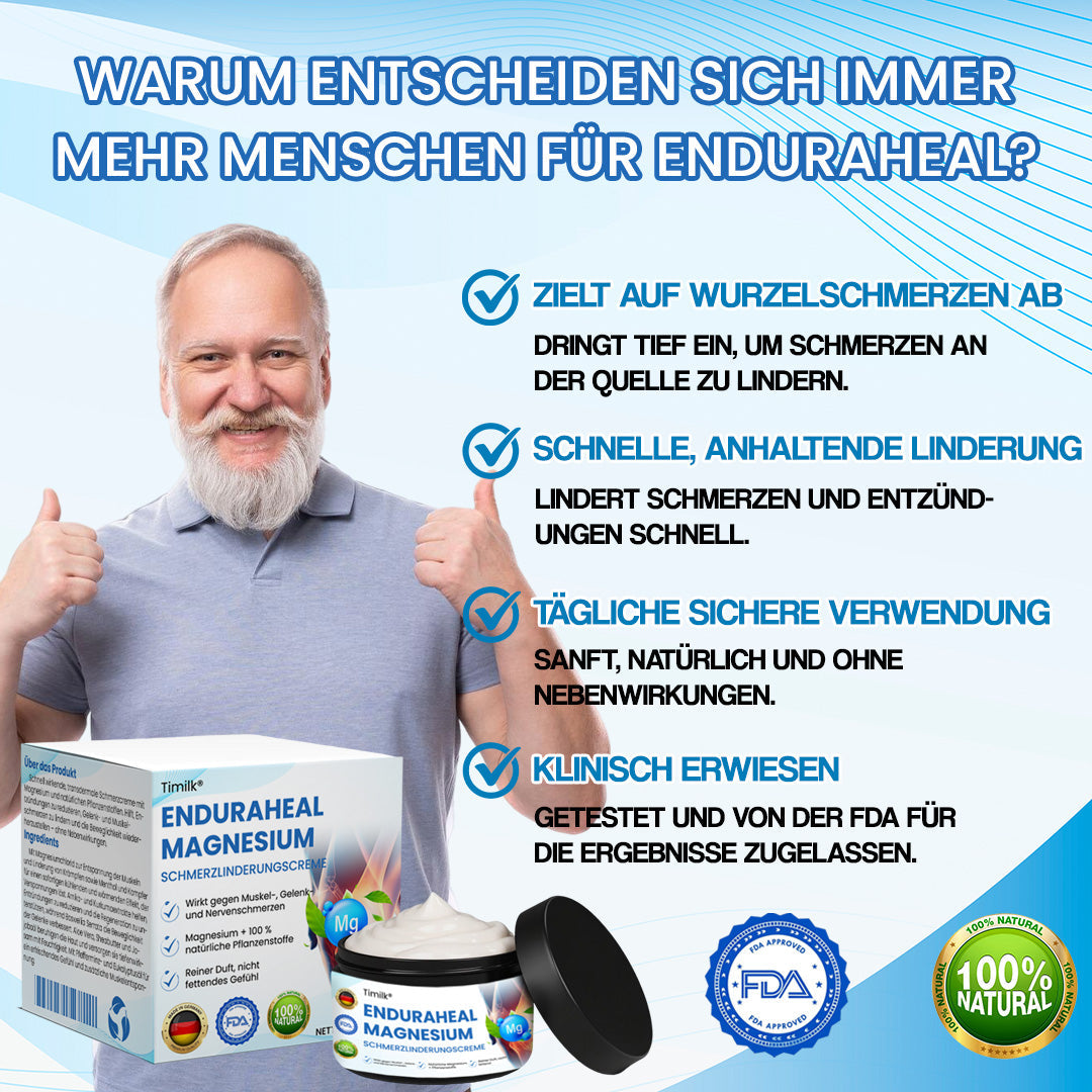 Timilk® EnduraHeal Magnesium Schmerz­Linderungs­creme ⚕️(Behandelt Arthritis, Neuropathie, Rheuma, Sportverletzungen und mehr)