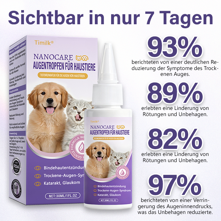 Timilk® NanoCare Augentropfen für Haustiere  👩‍⚕️ FDA-Zulassung | Lindert Bindehautentzündung, trockene Augen, Katarakte und Keratitis 🐶🐱